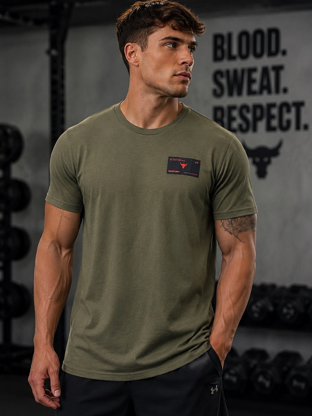 Under Armour Project Rock Olive Green T-Shirt Men’s Medium Athletic Tee NEW NWT